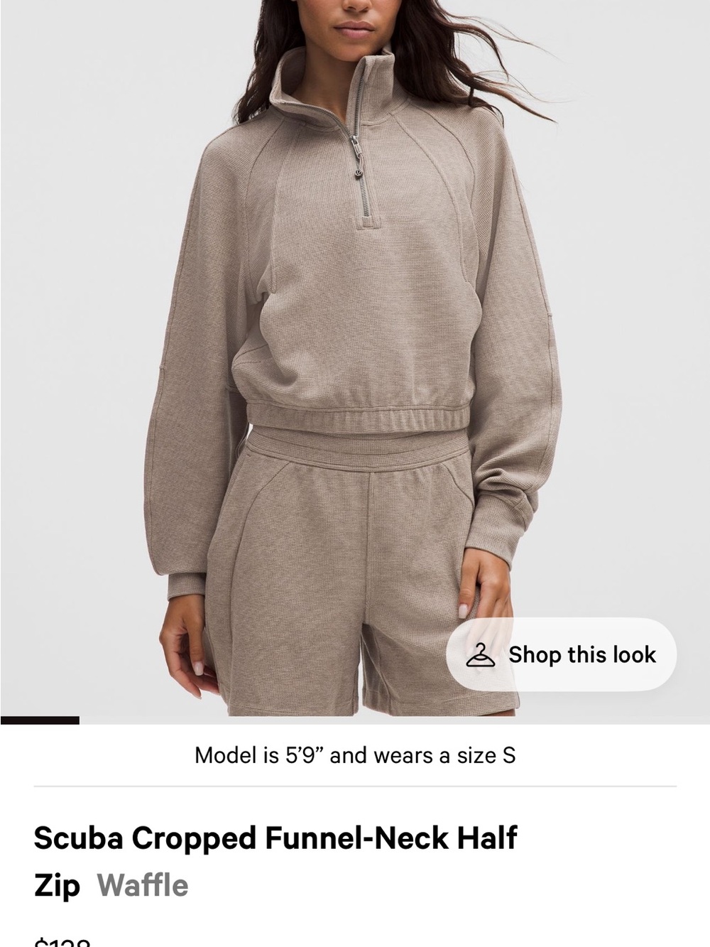lululemon athletica Cropped Funnel-Neck Half Zip Sweatshirt in Taupe